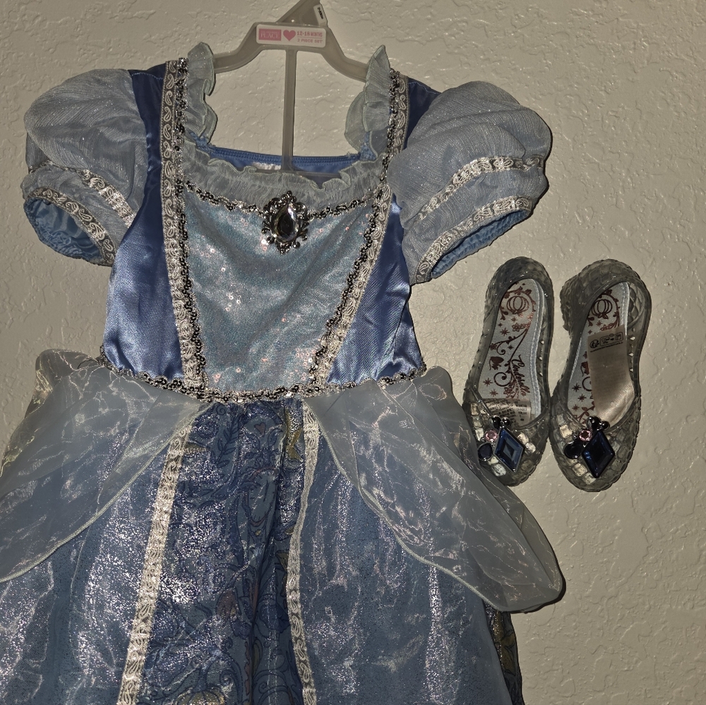 Like NEW Disney Cinderalla Princess Costume with Silver Accents & Matching Shoes